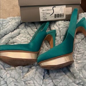 BCBGMaxAzria Sea Green Satin Heels